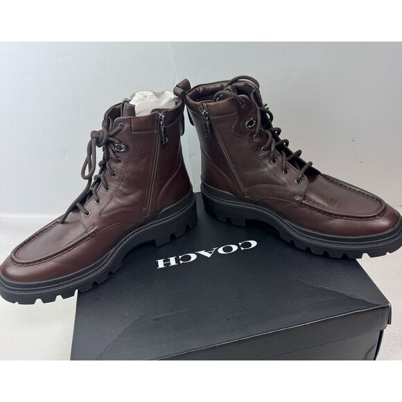 COACH Men\'s Connor Brown Leather Zip Boots Size: 12 D